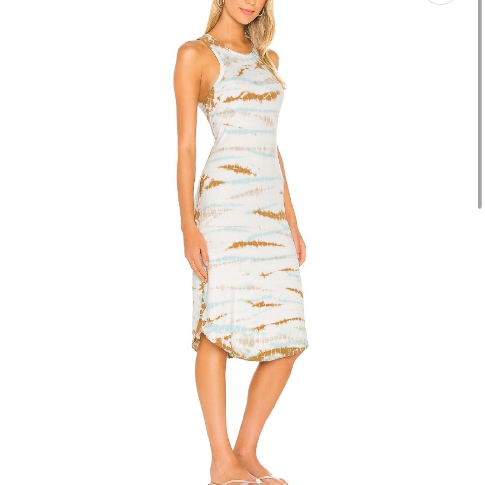 Sleeveless Tie-Dye Midi Dress in Blue & Tan - Picture 2 of 4
